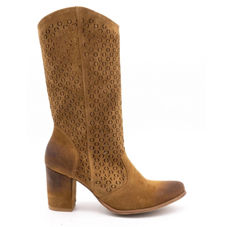 EXQUISITE Stivali da donna in pelle traforata con tacco alto 1224 marrone cognac 1