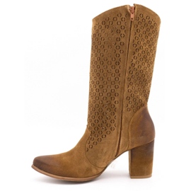 EXQUISITE Stivali da donna in pelle traforata con tacco alto 1224 marrone cognac 2