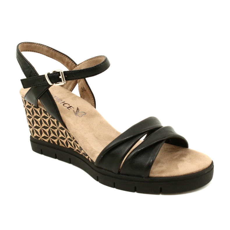 Sandali in pelle con zeppa Caprice 9-28710-20 040 Nero Softnap 1