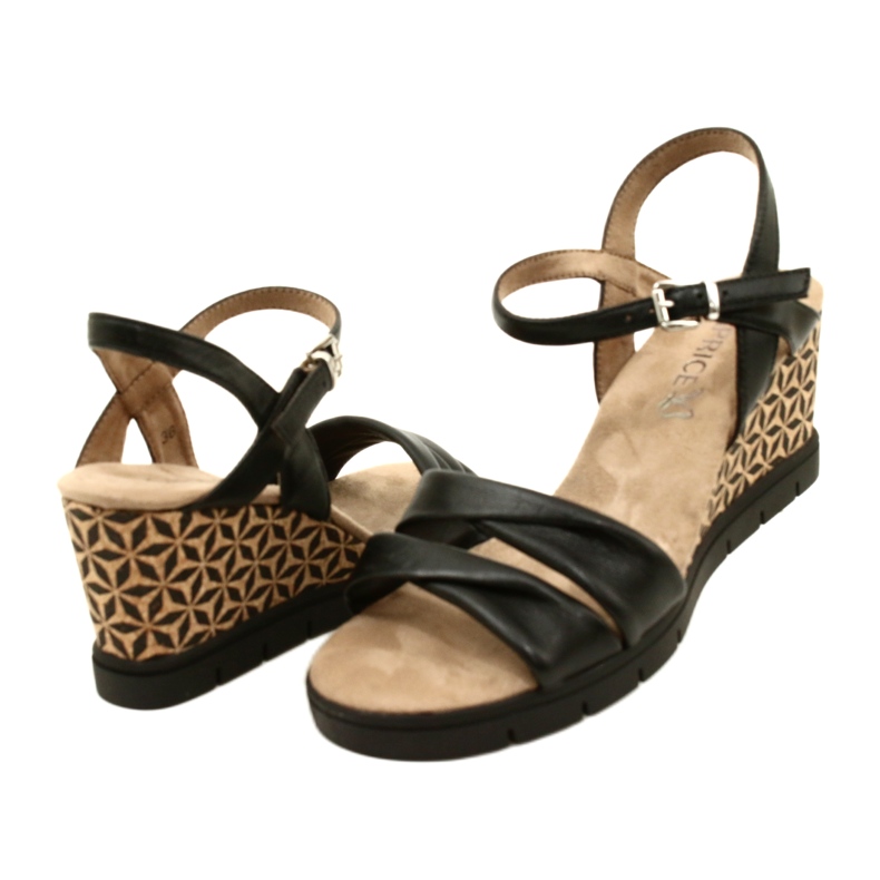 Sandali in pelle con zeppa Caprice 9-28710-20 040 Nero Softnap 4