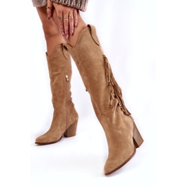 Lewski Shoes Stivali da cowboy in pelle scamosciata da donna Lewski 3094 / F Beige scuro 1