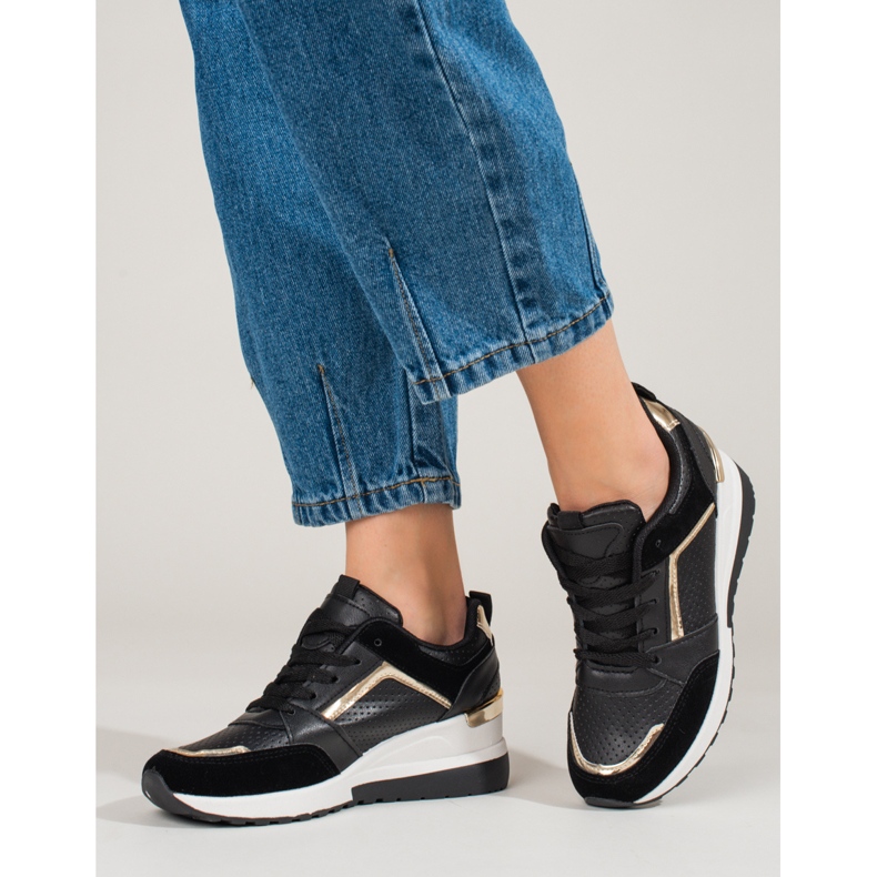 Sneakers da donna nere con zeppa Shelovet nero 1