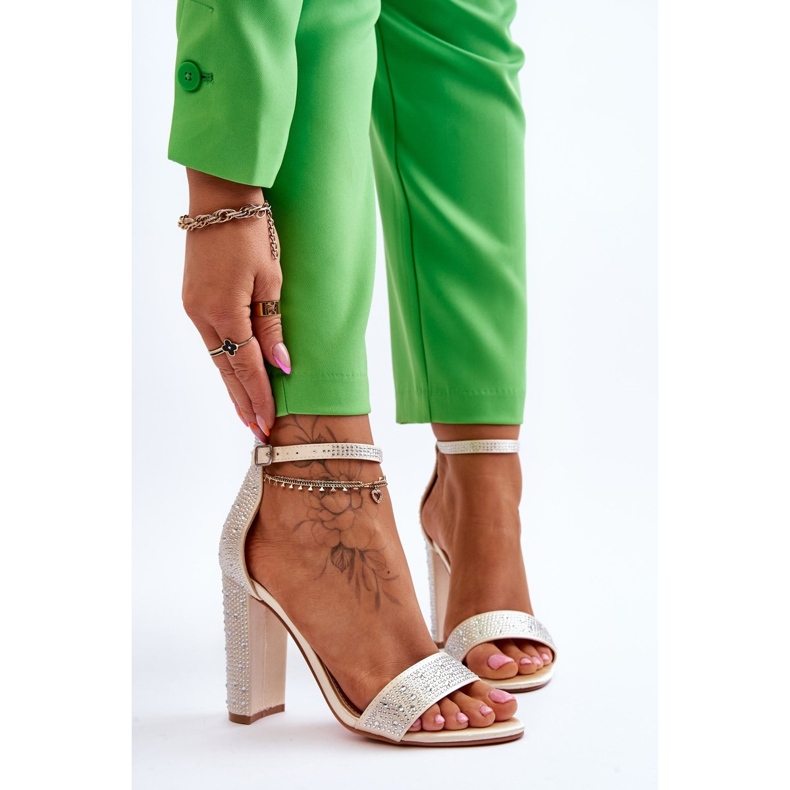 Sandali Tacco Alto Donna Con Zirconi Beige Idealistic 1