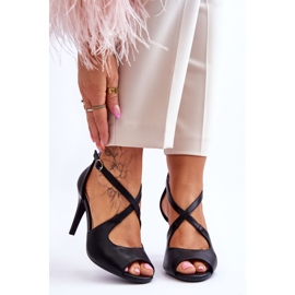 Sandali in pelle alla moda su un tacco Sergio Leone SK429 nero 1