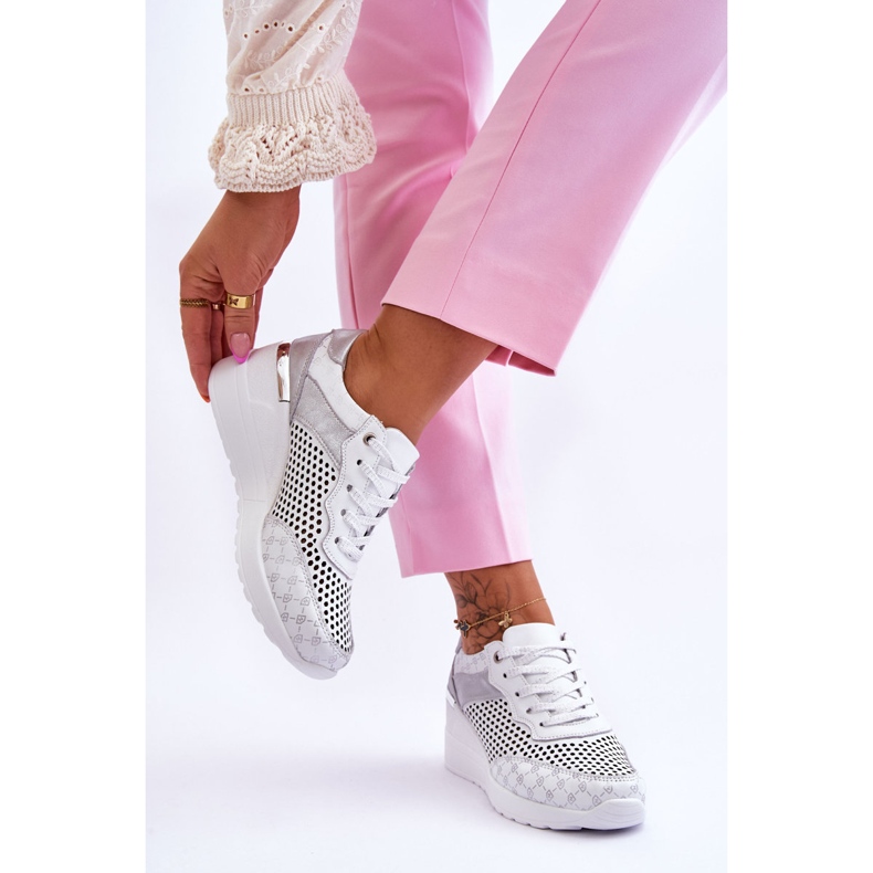 S.Barski Sneakers Traforate in Pelle da Donna Bianco Virginia bianca 2