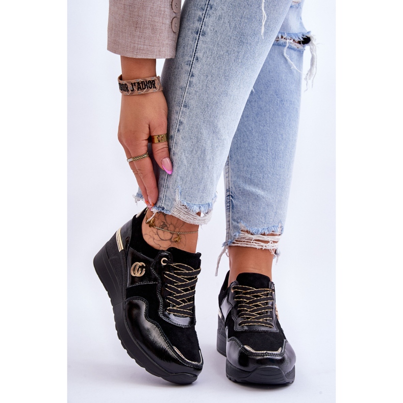 S.Barski Scarpe Sportive Con Zeppa In Pelle Da Donna Nere Rebeca nero 1