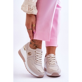 S.Barski Scarpe sportive da donna in pelle con zeppa beige Rebeca 1