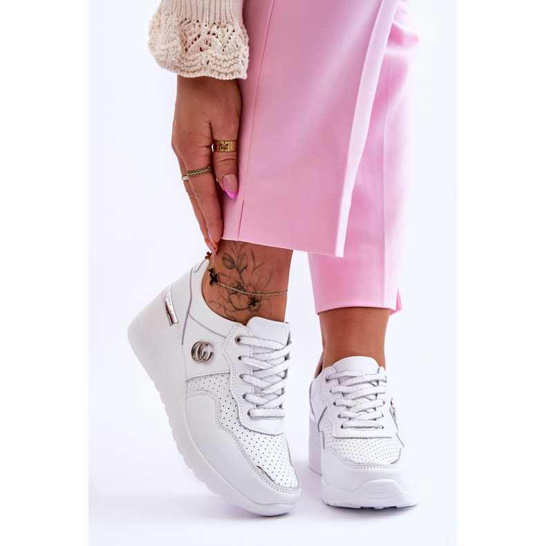 S.Barski Scarpe Sportive Con Zeppa In Pelle Da Donna Bianco-Argento Rebeca 1