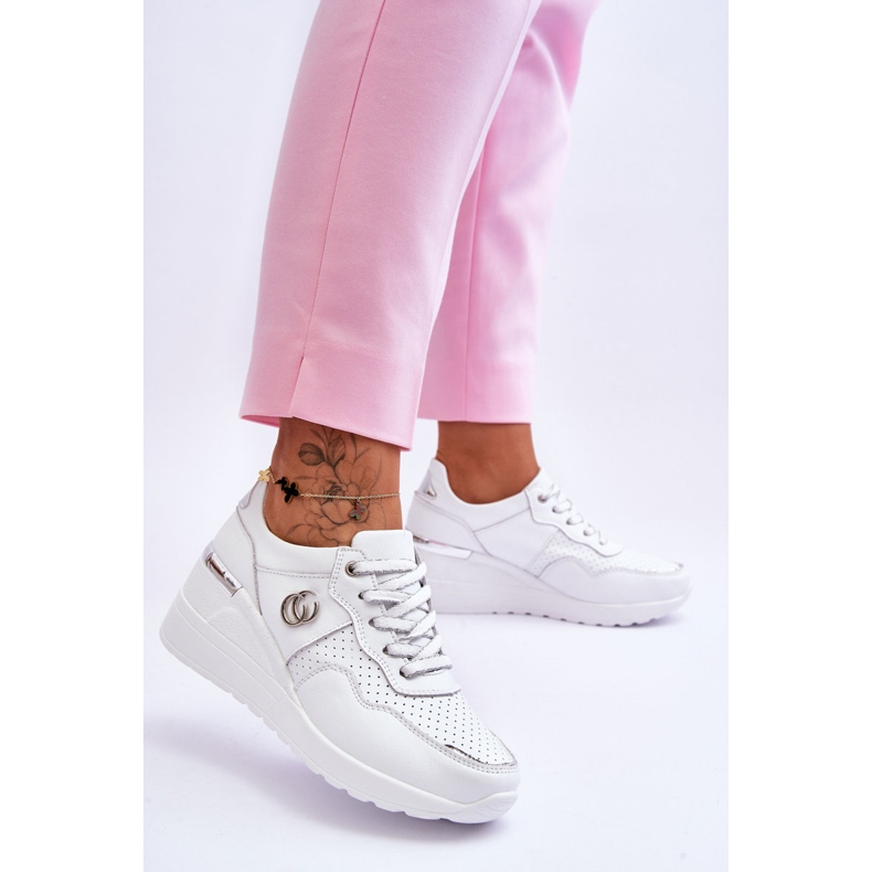 S.Barski Scarpe Sportive Con Zeppa In Pelle Da Donna Bianco-Argento Rebeca bianca 2