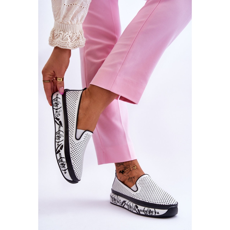 S.Barski Sneakers Donna In Pelle Traforata Slip-On Bianco Sorito bianca 2