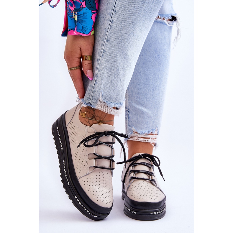 S.Barski Scarpe Sportive Traforate in Pelle Beige Leonor 1