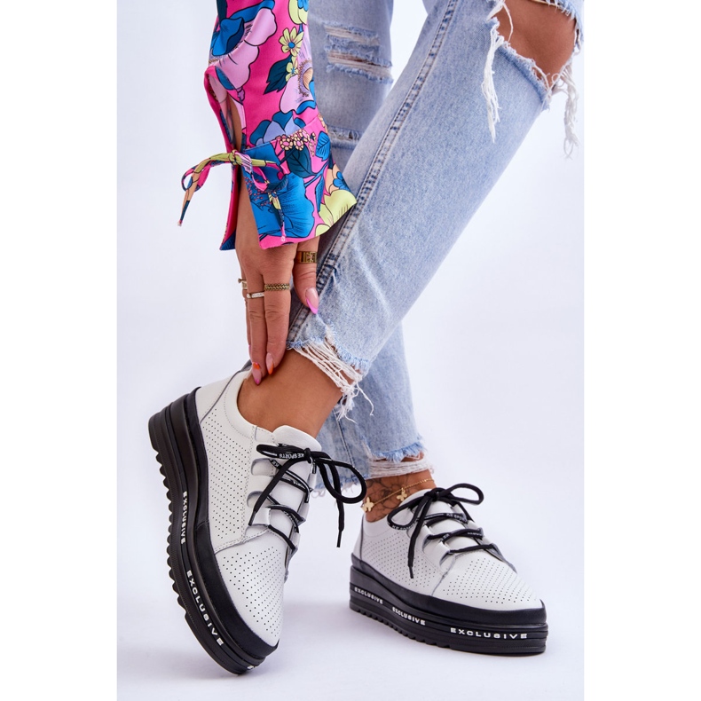 S.Barski Scarpe Sportive Traforate in Pelle Bianco Leonor bianca 2