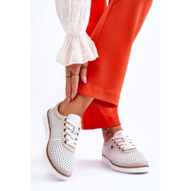 S.Barski Scarpe sportive traforate in pelle alla moda Cantare bianco e oro 2