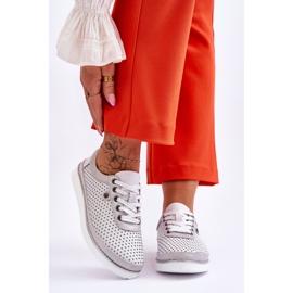 S.Barski Scarpe Sportive Traforate in Pelle alla Moda Bianco e Argento Cantare 1