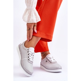 S.Barski Scarpe Sportive Traforate in Pelle alla Moda Bianco e Argento Cantare 2