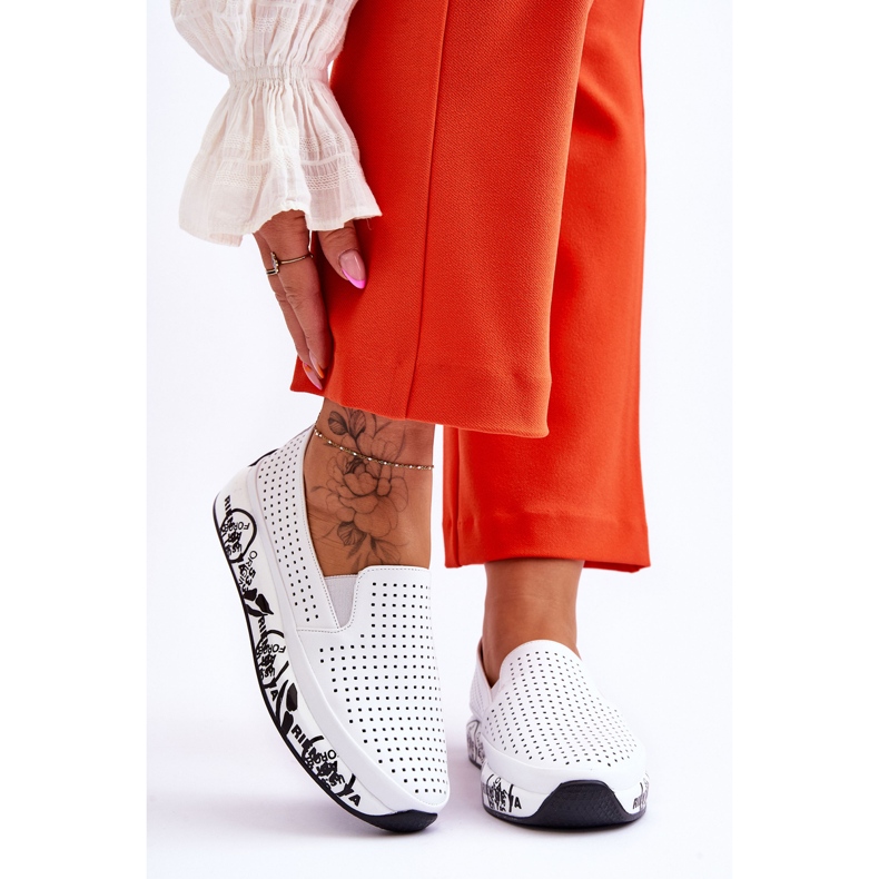 S.Barski Sneakers Slip-On Traforate in Pelle Bianche Gedra bianco 1