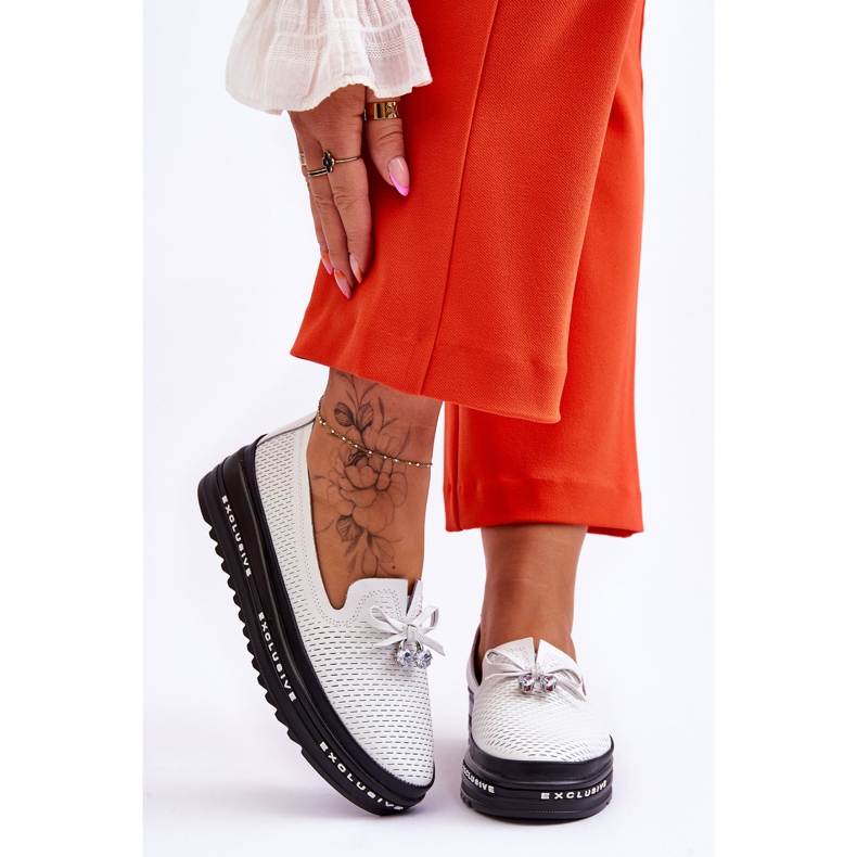 S.Barski Sneakers Slip-on in pelle da donna White Raven bianco 1
