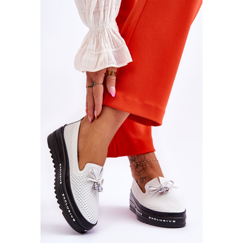 S.Barski Sneakers Slip-on in pelle da donna White Raven bianca 2