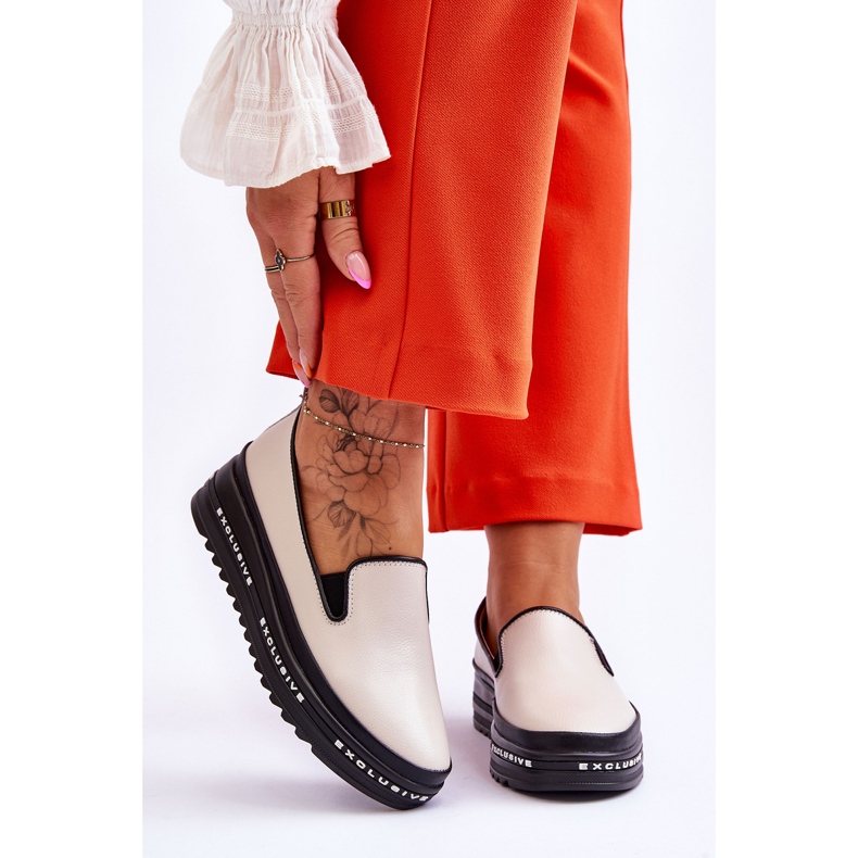S.Barski Sneakers Slip-On con plateau in pelle beige Madeline 1