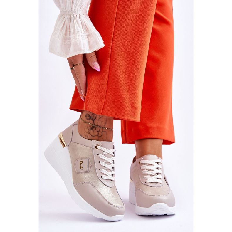 S.Barski Sneakers con zeppa in pelle da donna Golden Beatris d'oro 1