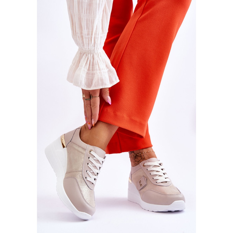 S.Barski Sneakers con zeppa in pelle da donna Golden Beatris d'oro 2
