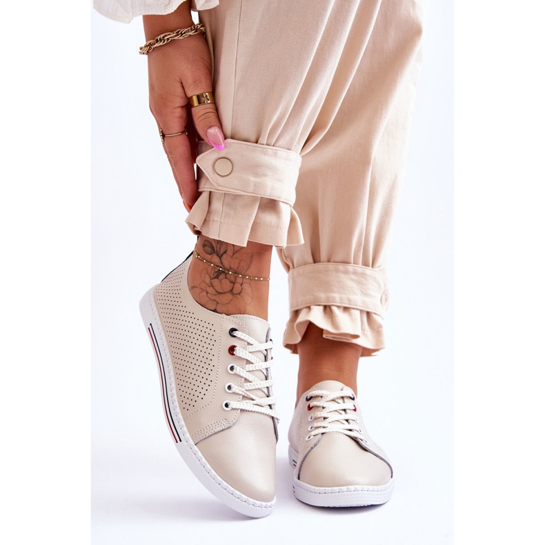 S.Barski Sneakers Donna In Pelle Traforata Beige Ferone 1