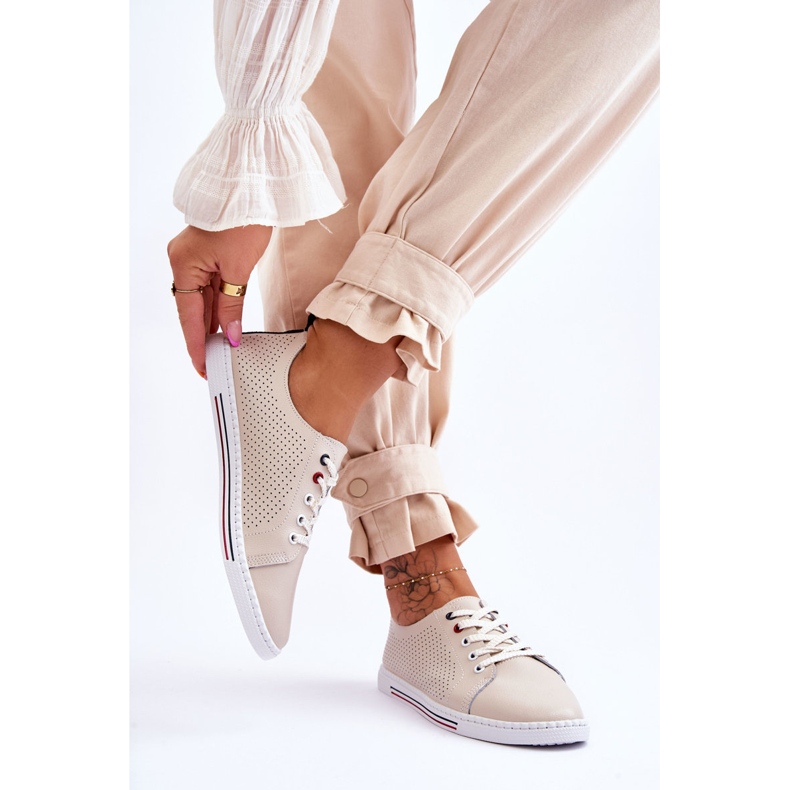 S.Barski Sneakers Donna In Pelle Traforata Beige Ferone 2