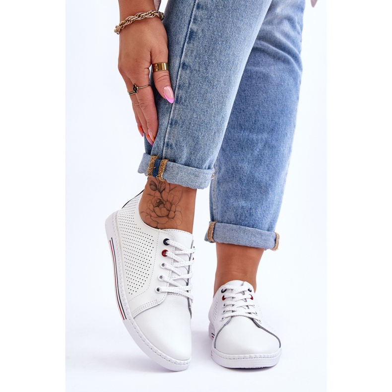 S.Barski Sneakers Donna In Pelle Traforata Bianco Ferone 1