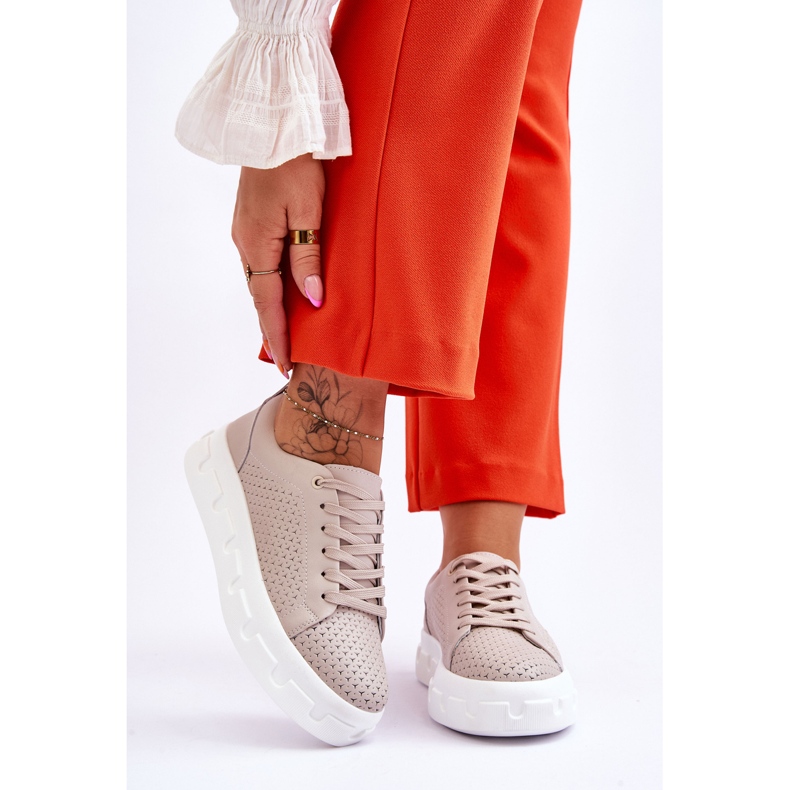 S.Barski Scarpe Sportive In Pelle Sulla Piattaforma Chunky Beige Montigo 1