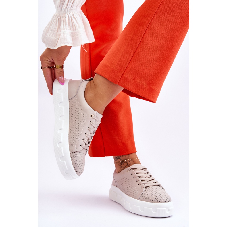 S.Barski Scarpe Sportive In Pelle Sulla Piattaforma Chunky Beige Montigo 2