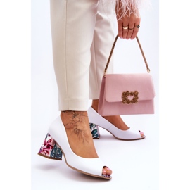 Lewski Shoes Décolletée In Pelle Con Tacco Decorativo Leski Shoes 2608/K White Peas bianco 2