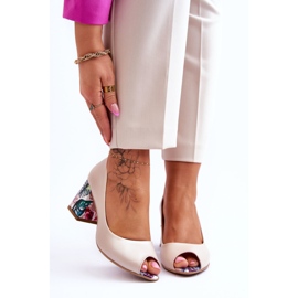 Lewski Shoes Décolleté In Pelle Con Tacco Decorativo Scarpe Leski 2608/K Beige Perla 1