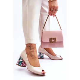 Lewski Shoes Décolleté In Pelle Con Tacco Decorativo Scarpe Leski 2608/K Beige Perla 2