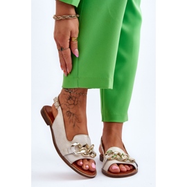 Sandali in pelle da donna Lewski Shoes 3230 Beige-Oro marrone 1