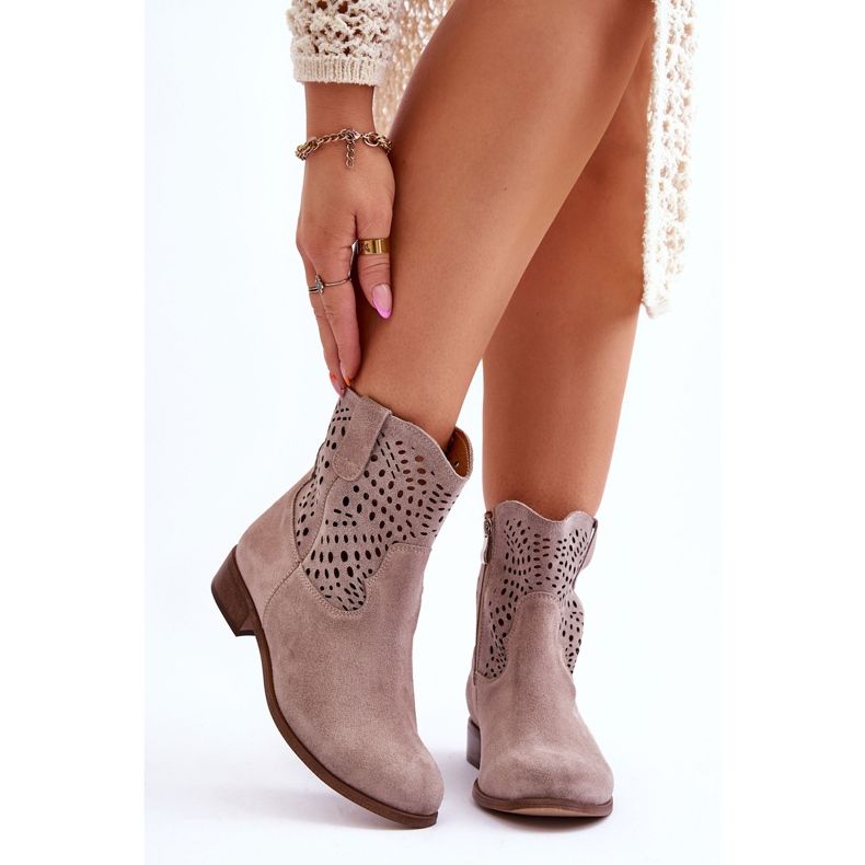 Lewski Shoes Stivali traforati in pelle scamosciata da donna Leski Shoes 3301 Cappuccino marrone 1