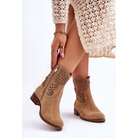 Lewski Shoes Stivali traforati in pelle scamosciata da donna Leski Shoes 3301 Beige 2