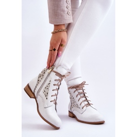 Lewski Shoes Stivali con cerniera in pelle da donna Left Shoes 3186 White Peas bianca 2