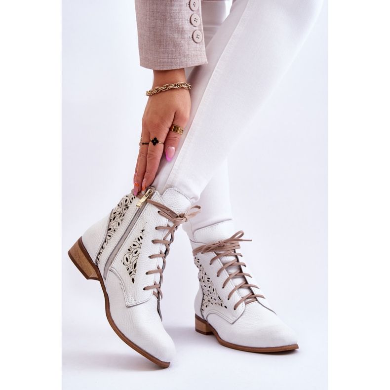 Lewski Shoes Stivali con cerniera in pelle da donna Left Shoes 3186 White Peas bianco 2