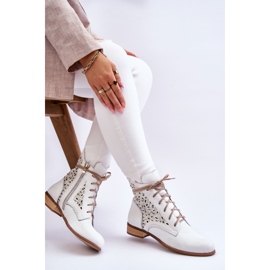 Lewski Shoes Stivali con cerniera in pelle da donna Left Shoes 3186 White Peas bianca 5