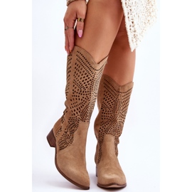 Lewski Shoes Stivali da cowboy in pelle scamosciata prima del ginocchio Leewski Shoes 3305 Beige marrone 1