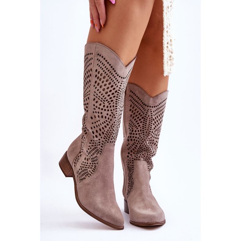 Lewski Shoes Stivali da cowboy in camoscio prima del ginocchio sinistro Scarpe 3305 Cappuccino marrone 1