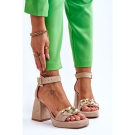 Lewski Shoes Sandali in pelle scamosciata da donna con tacchi massicci Scarpe Leewski 3207 Beige marrone 1