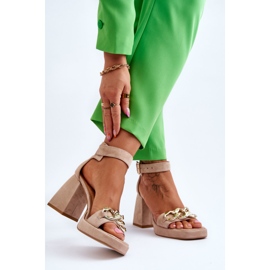 Lewski Shoes Sandali in pelle scamosciata da donna con tacchi massicci Scarpe Leewski 3207 Beige marrone 2