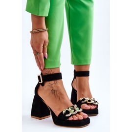 Lewski Shoes Sandali in camoscio da donna su tacchi massicci Leski Shoes 3207 Black nero 1