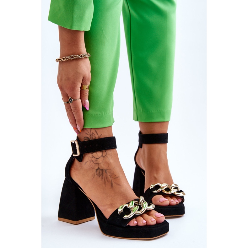 Lewski Shoes Sandali in camoscio da donna su tacchi massicci Leski Shoes 3207 Black nero 1