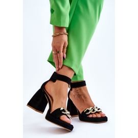 Lewski Shoes Sandali in camoscio da donna su tacchi massicci Leski Shoes 3207 Black nero 2