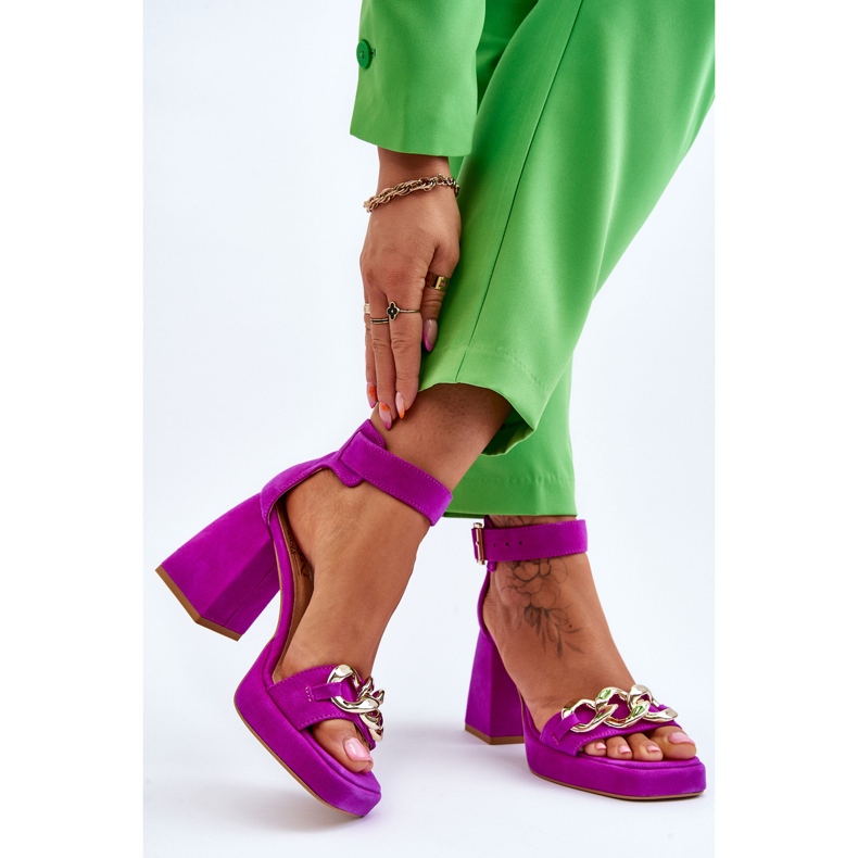 Lewski Shoes Sandali in camoscio da donna su tacchi massicci Scarpe Leski 3207 Fucsia rosa 2