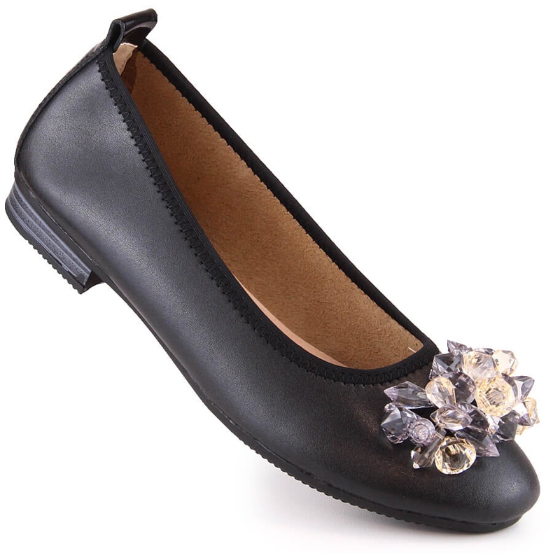 Ballerine da donna con tacco basso in pelle con cristalli nero Filippo DP4527 1