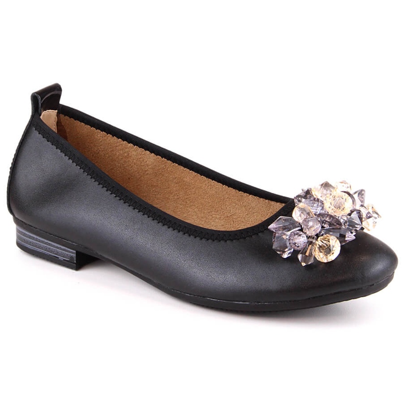 Ballerine da donna con tacco basso in pelle con cristalli nero Filippo DP4527 2