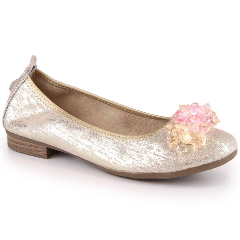 Ballerine da donna in pelle con tacco basso e cristalli oro Filippo DP4527 d'oro 2